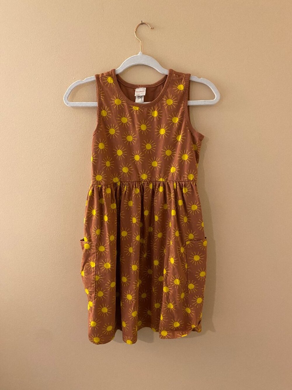 Hanna Andersson Girls Dress Sleeveless w/ Pockets Rust Sun Print